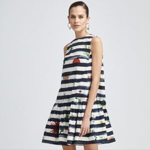 ^□♡$2,800 NEW OSCAR DE LA RENTA BOTANICAL STRIPE DRESS US 14